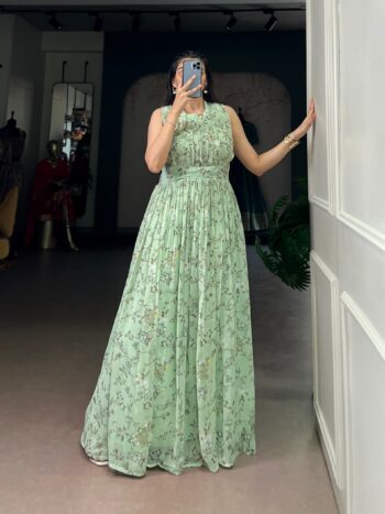 Women's Modern Floral Print Maxi Dress in Weightless Marble Fabric