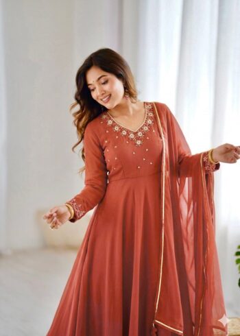 Women's Premium Fox Georgette Party Wear Gown Set with Dupatta & Pant