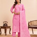 Pink Pure Cotton Embroidered Kurta Set with Dupatta for Women